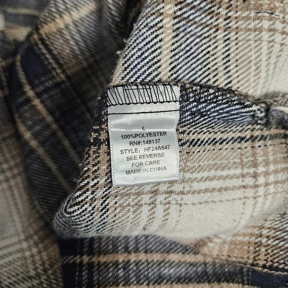 Stitch + Feather Plaid Oversized Shacket Jacket Women Blue‎ Tan White RN 149137
